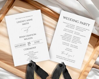 PRINTED Wedding Program Fans | Assembled With or Without Ribbon | Ceremony Program | Program Fans | Event Details | Double Sided