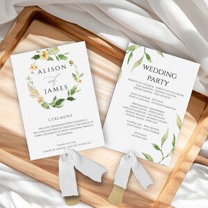 Ventagli per programma di matrimonio STAMPATO / Assemblati con o senza nastro / Programma per cerimonia / Ventagli per programma / Dettagli evento / Fronte-retro