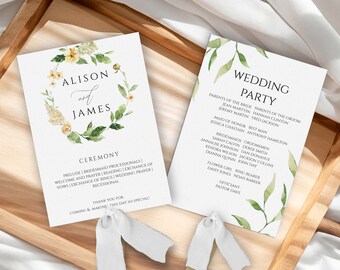 PRINTED Wedding Program Fans | Assembled With or Without Ribbon | Ceremony Program | Program Fans | Event Details | Double Sided