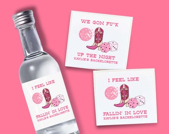 Set of 12 Bottle Labels | Bachelorette Party Favors | Mini Shot Labels | Custom Liquor Labels |  | Western Party Favor | Cowgirl Bach