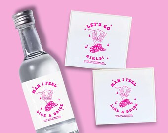 Set of 12 Bottle Labels | Bachelorette Party Favors | Mini Shot Labels | Custom Liquor Labels |  | Western Party Favor | Cowgirl Bach
