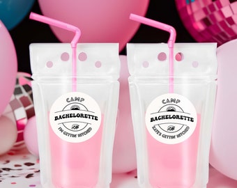 Camp Bachelorette Set of 10 Personalized Drink Pouches with Straws | Booze Bags | Bachelorette Party | Adult Cocktails | Girls Trip |