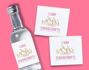 Set mit 12 Flaschenetiketten | Junggesellinnenabschied | Mini Shot Etiketten | Etiketten für Spirituosen | Camping Bachelorette Bevorzugungen | Lager Bachelorette