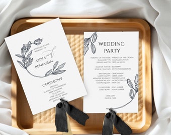 PRINTED Wedding Program Fans | Assembled With or Without Ribbon | Ceremony Program | Program Fans | Event Details | Double Sided