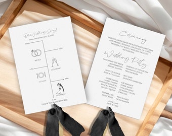 PRINTED Wedding Program Fans | Assembled With or Without Ribbon | Ceremony Program | Program Fans | Event Details | Double Sided
