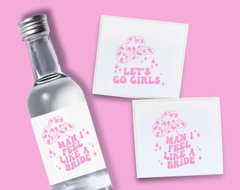 Set of 12 Bottle Labels | Bachelorette Party Favors | Mini Shot Labels | Custom Liquor Labels |  | Western Party Favor | Cowgirl Bach