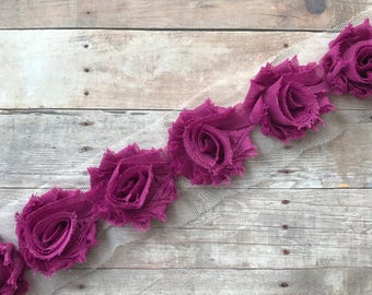 Shabby Flower Shabby Chic Shabby Rose trim Wholesale Purple Paisley Rose Trim Chiffon Flower Purple Paisley Shabby Flower Trim