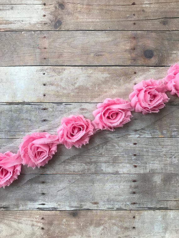 Sea foam petite 1.5/" shabby chiffon rose trim frayed flower 1//2 or 1 yard