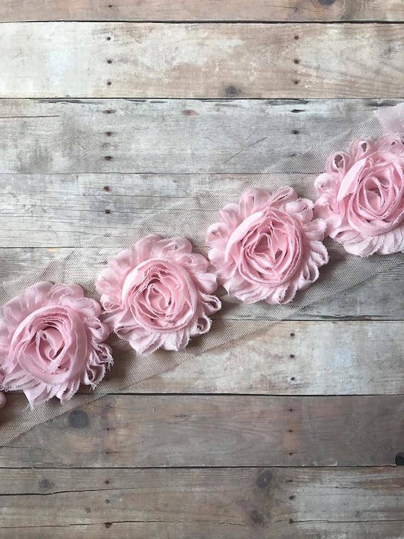 1//2 yard OR 1 yard Light pink 1//2/" tiny shabby chiffon rose trim