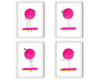 Flamingo Prints, Nursery Decor, Nursery Prints, Pink Bedroom Decor, Pink Bedroom Prints, Wall Decor, Set of 4 UNFRAMED, PINK PRINTS flamingo