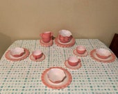 Hazel Atlas 1950s pink crinoline ruffle luncheon dessert set