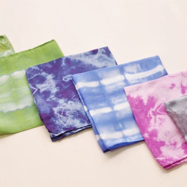 Tie-dyed Silk Handkerchief, choice of color as available, 11" pocket square, hanky