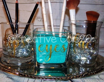MakeUp Brush Holder Set 3pc | MakeUp | lips | face | eyes | Brush Holder | Beauty | Lashes | Makeup Holder | Gift Ideas | Bridesmaid Gift