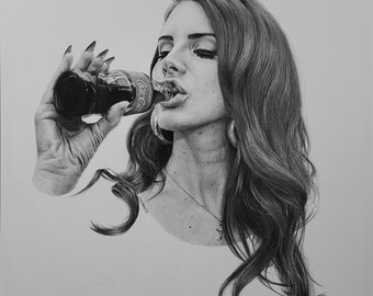 Original pencil drawing of Lana Del Rey