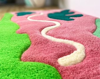 One-of-a-Kind Abstract Handmade Tufted Rug: 3D Colorful Contemporary Area Rug, Unique Statement Piece for Modern Home Decor!