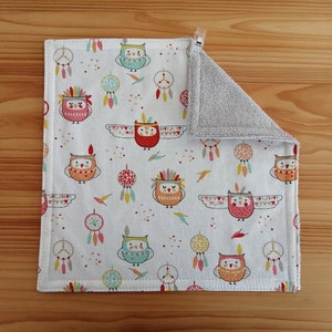 Serviette de table enfants doublée éponge bambou Hiboux attrape-rêve