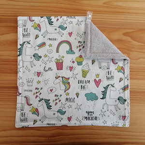 Serviette de table enfants doublée éponge bambou Licornes