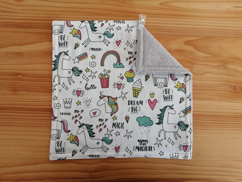 Serviette de table enfants doublée éponge bambou Licornes