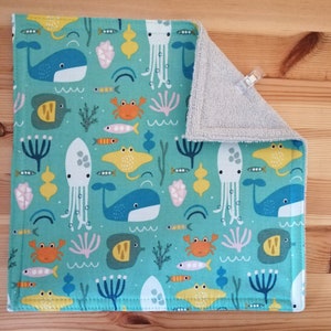 Children's napkin lined with bamboo terry Animaux marins