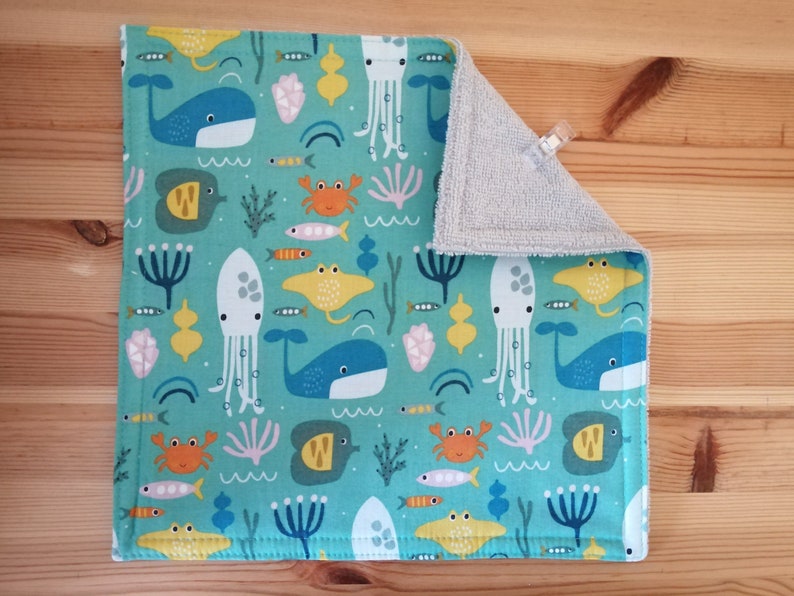 Serviette de table enfants doublée éponge bambou Animaux marins