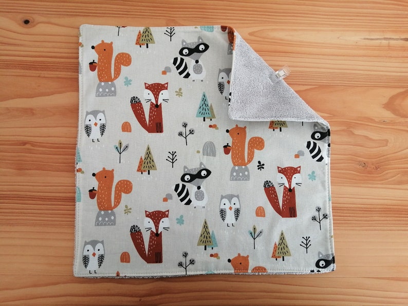 Serviette de table enfants doublée éponge bambou Animaux de la forêt