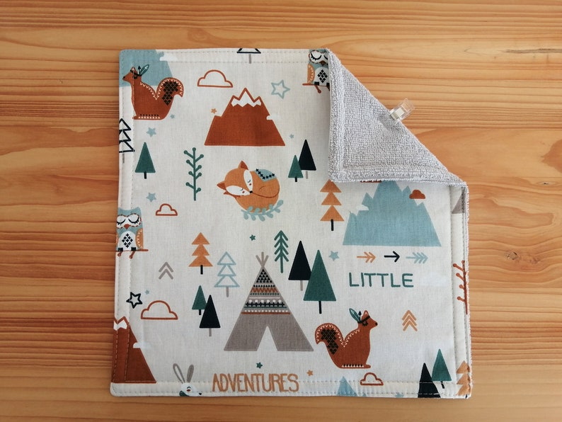 Serviette de table enfants doublée éponge bambou Animaux montagnes