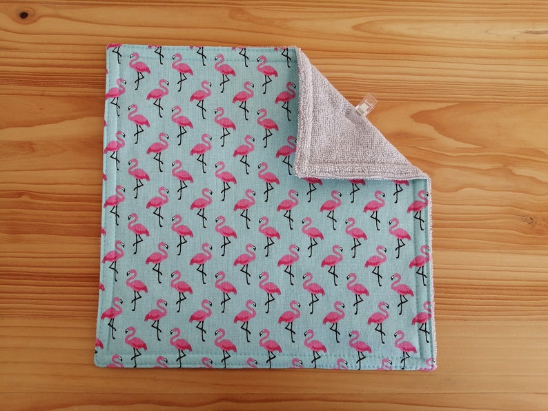 Serviette de table enfants doublée éponge bambou flamants roses