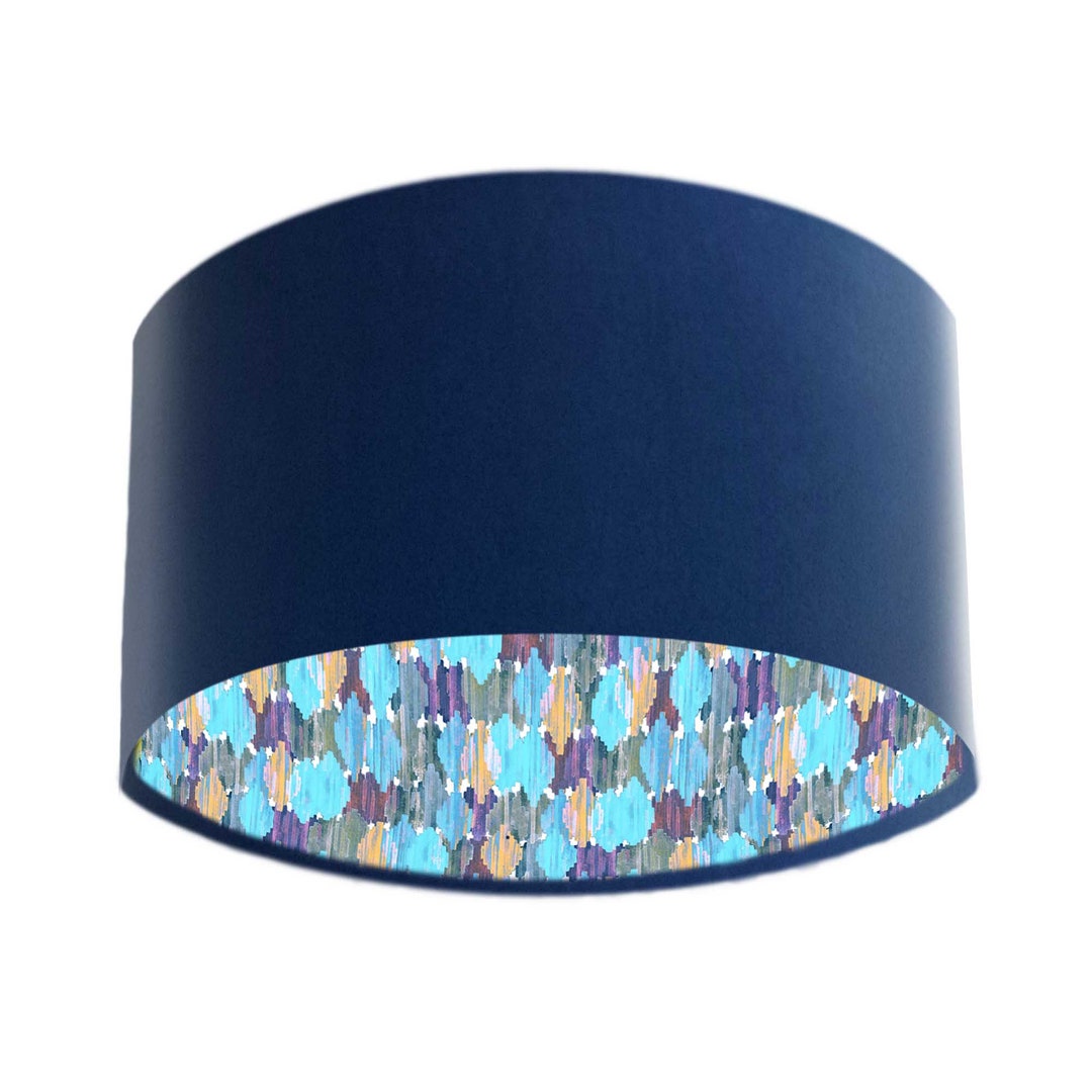 Navy Blue Velvet Lamp Shade With Blue Iris Ikat Etsy UK