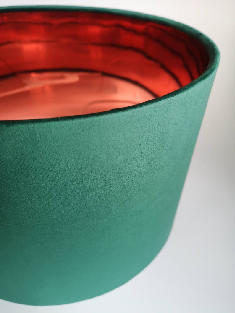 Bottle Green Velvet Lampshade with Mirror Copper Lining image 6