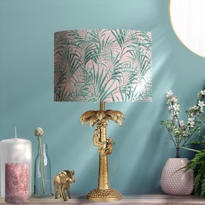 Pink and Green Lampshade & Gold Lining, Pink Lamp Shade, Leaves Lamp Shade