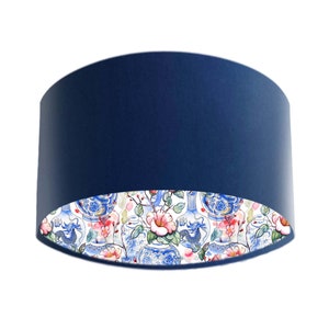 Oriental Lampshade in Navy Blue Velvet