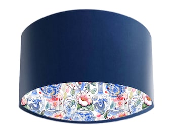 Oriental Lampshade in Navy Blue Velvet