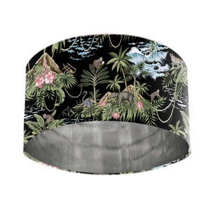 Lemur Island Black Lampshade with Mirror Silver Lining - Tropical Lamp Shade - Leopard Lampshade - Jungle Lampshade