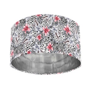 Floral & Animal Print Lampshade with Silver Lining, Silver lampshade with zebra leopard print and pink flowers