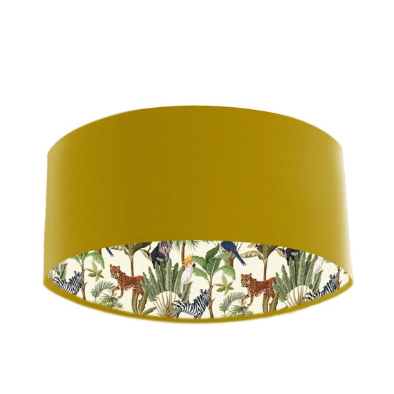 Lamp Shades Ceiling in Mustard Yellow Cotton and Tropical Wildlife