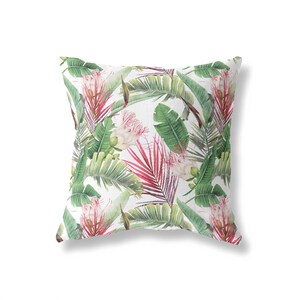 Tropical Protea & Leaves Cotton Cushion Cover with Baby Pink Back