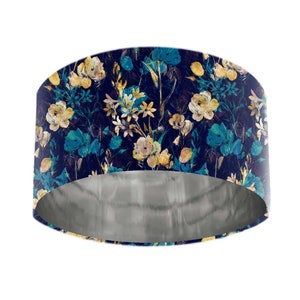 Navy Blue Flower Lamp Shade & Silver Lining, Handmade Lamp Shade UK