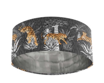 Grey Velvet Lamp Shade in Vintage Savanna Leopard Print - Silver Lined Lampshade