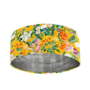 Sunshine Yellow Meadow Velvet Lampshade with Silver Lining - Large Velvet Drum Lamp Shade - Adoro Décor