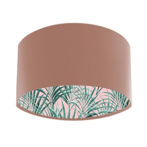 Antique Rose Pink Velvet Lampshade with Palms Delight Lining, Drum Lamp Shade