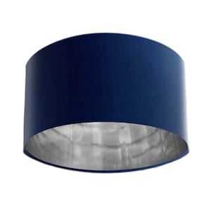 Navy Blue Velvet Lampshade with Mirror Silver Lining