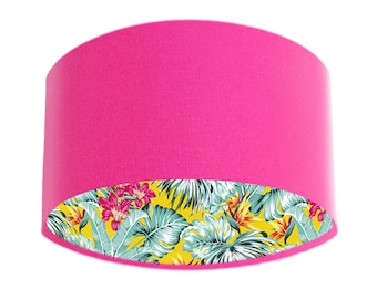 Hot Pink Velvet Lampshade with Tropical Floral Lining