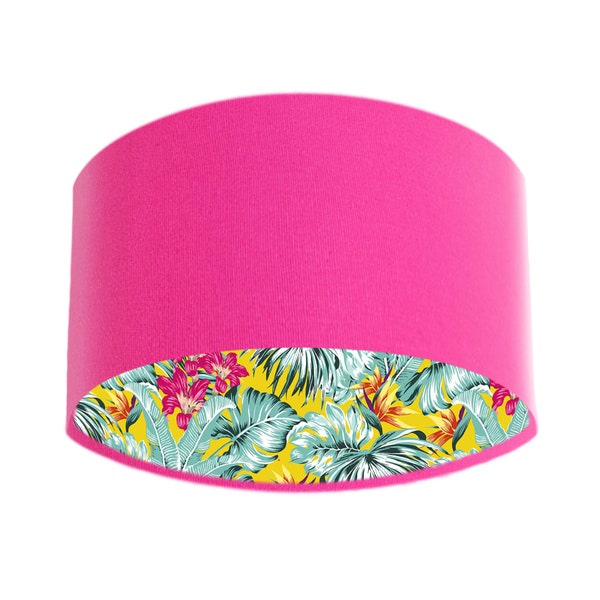 Hot Pink Velvet Lampshade with Tropical Floral Yellow Lining, Lampshades for Table Lamp, Large Lampshade Ceiling, Bright Lampshade