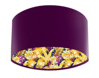 Mulberry Purple Velvet Lamp Shade, Tropical Purple Yellow Lining, Handmade in the UK, Lampshades For Floor Lamps, Table Lamps, Ceiling Lamps