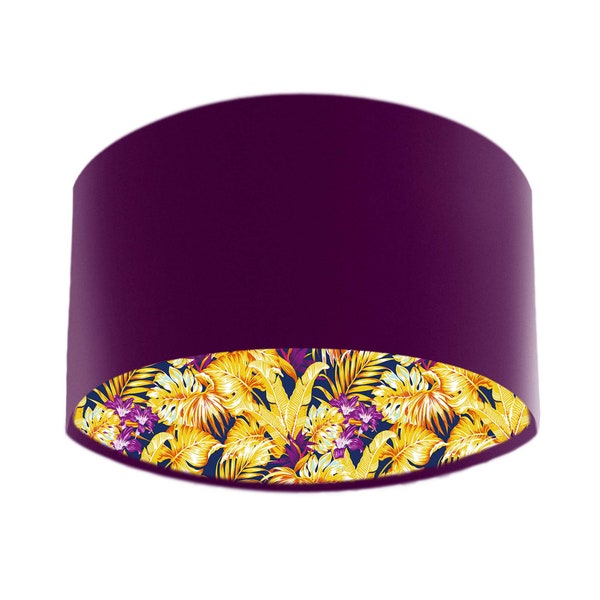 Mulberry Purple Velvet Lamp Shade, Tropical Purple Yellow Lining, Handmade in the UK, Lampshades For Floor Lamps, Table Lamps, Ceiling Lamps