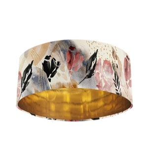 Extra Large Lampshade with Abstract Watercolour Velvet in Cream & Gold Lining, AdoroDecorDotCom