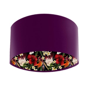 Mulberry Lampshade with Black Tropics Lining, Tropical Lampshade, Lamp Shade Ceiling, Lamp Shades for Floor Lamps, for Table Lamps
