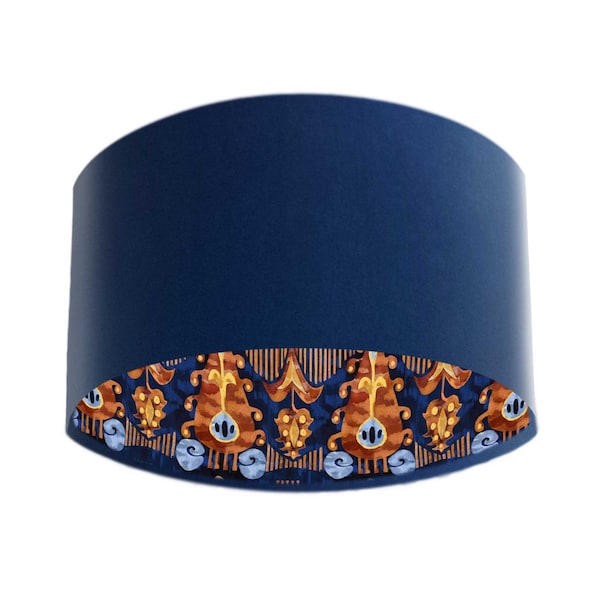 Navy Blue Velvet Lamp Shade with Ancient Jewels Fabric Lining, Lampshade Ceiling, Lampshades for Floor Lamp