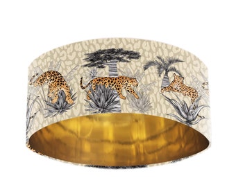 Vintage Savanna Velvet Lamp Shade with Gold Lining and Sandy Leopard Print