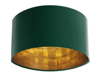 Bottle Green Velvet Lamp Shade with Mirror Gold Lining